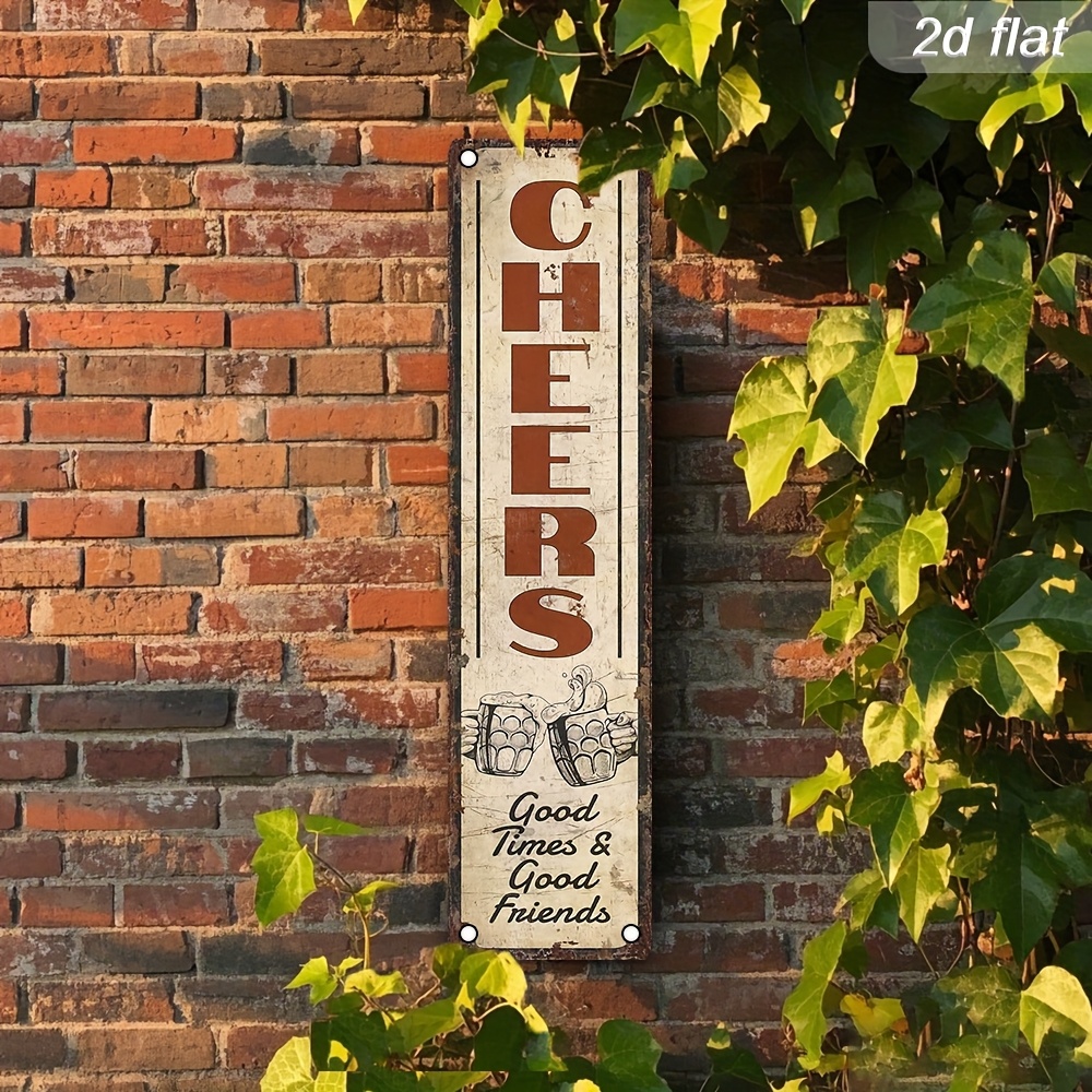 TEMU Panneau en aluminium rétro "Cheers" - 10.16X40.64 cm, décoration murale rustique avec motif de gobelet à bière et toast, idéal , , ou les