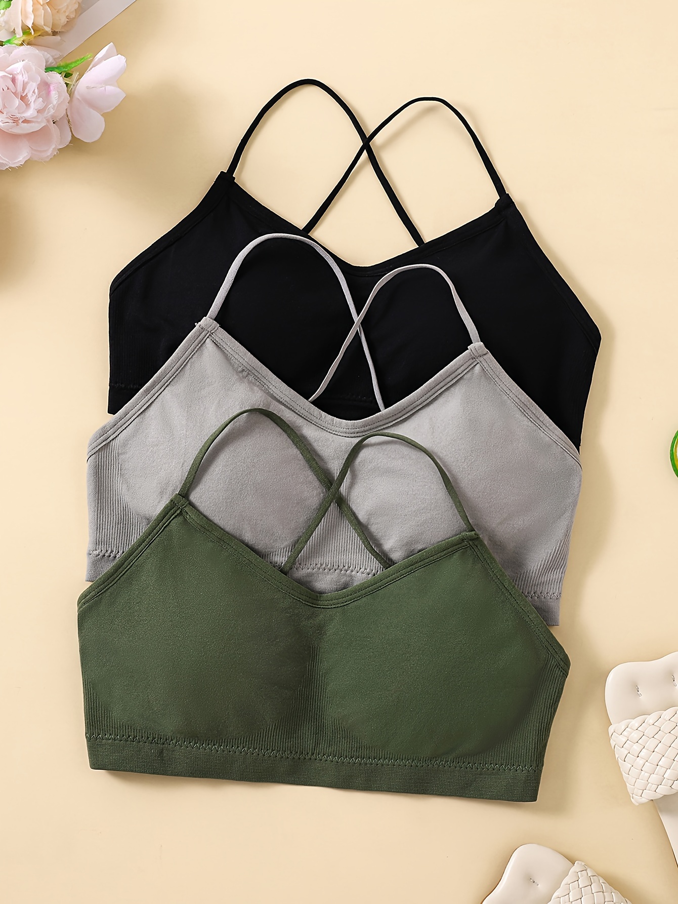 Cotton Padded Bralettes for Women Back Sport Padded Strappy