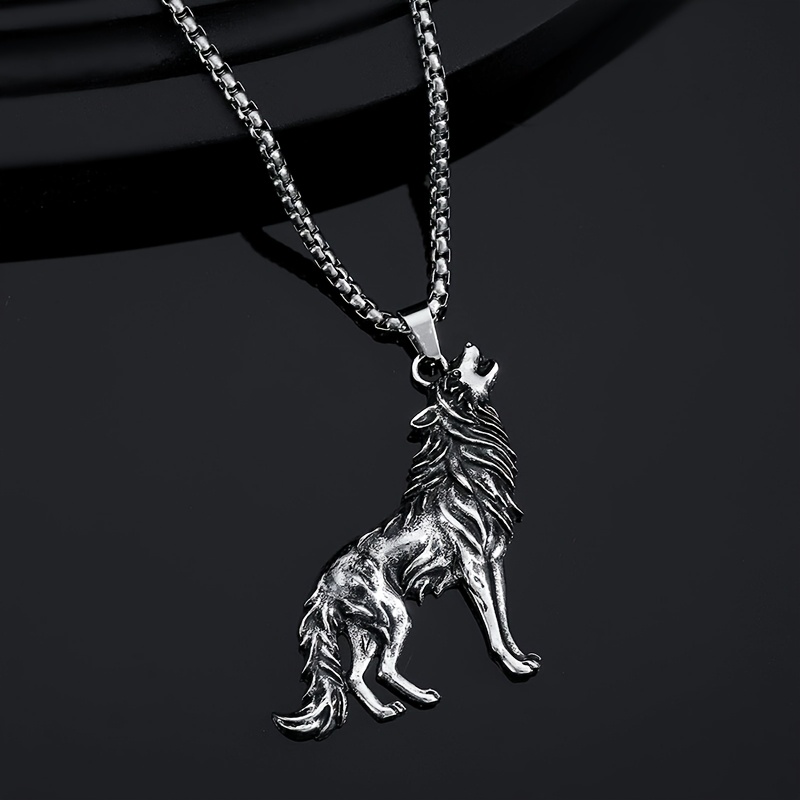 1pc Fashionable European And Wolf Pattern Pendant Necklace - Men's Pendant Necklace Accessory Decoration