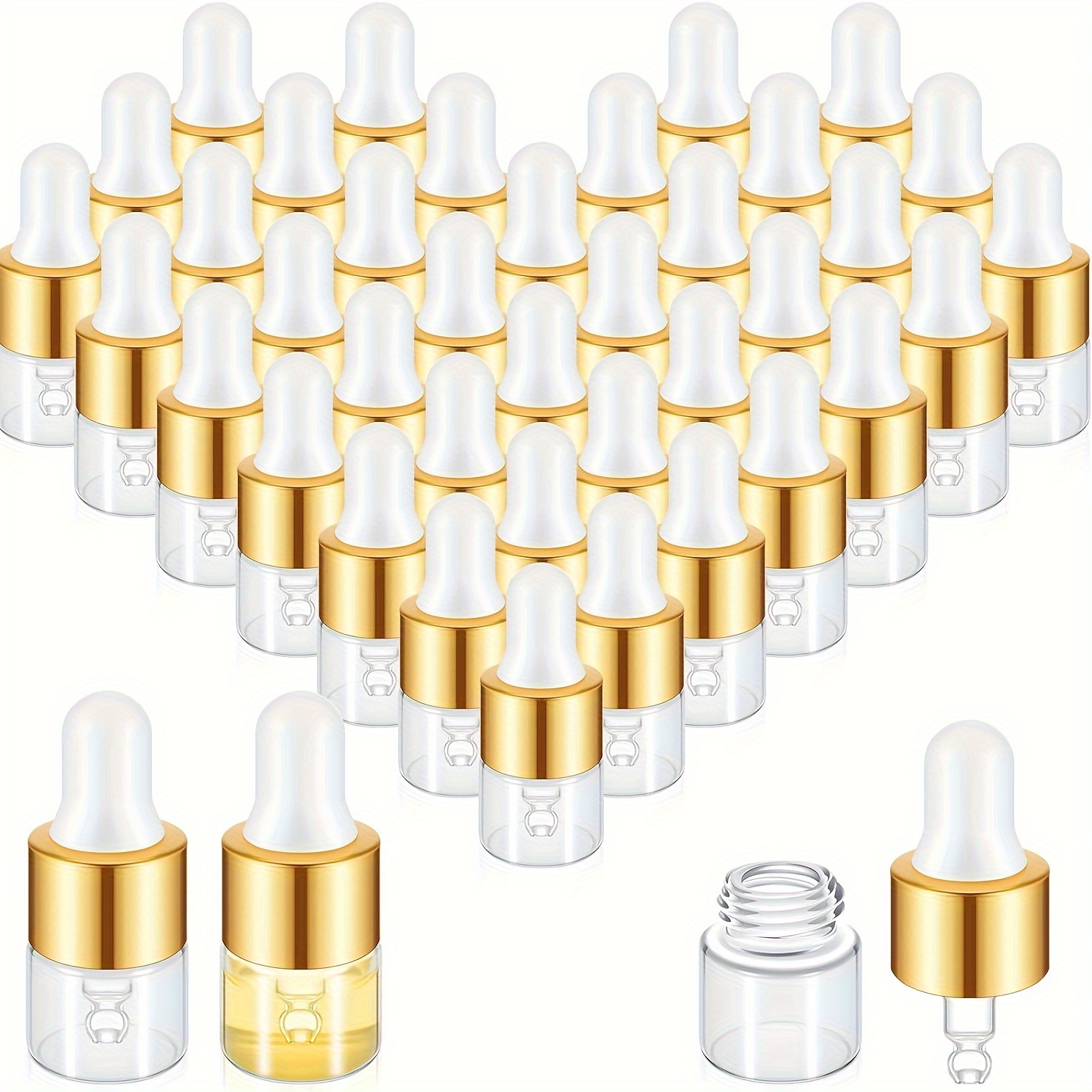 

25-piece Metallic Mini Glass Dropper Bottles - 1/2/3/5ml Sample Containers With Lids For Essential Oils, Fragrances & Cosmetics - Ideal For On-the-go Use