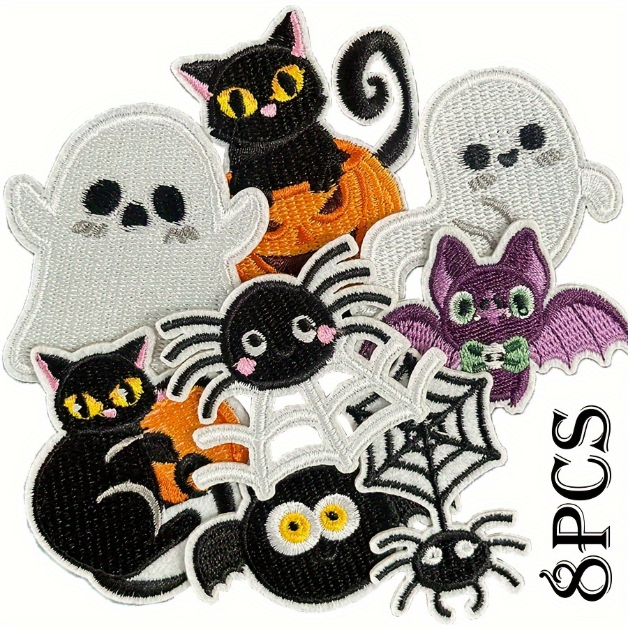 

8 Pcs Embroidery Patches - Cartoon , Bat, Spider, Cat Iron-on/sew-on Appliques - Role Play Themed Decorative Repair Patches For Diy Costumes, Jackets, Backpacks, Hats