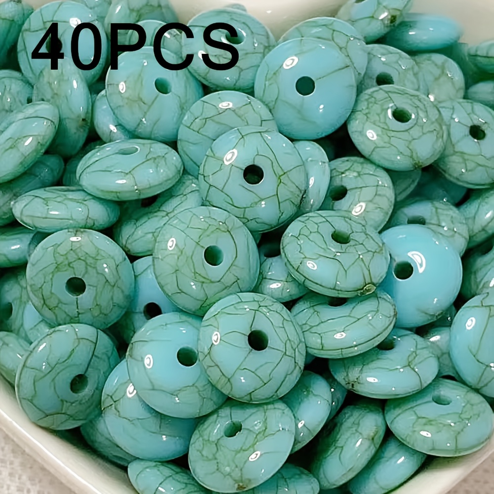 TEMU Set de 40 accesorios hechos a : cuentas redondas craqueladas de 10 mm estilo bohemio en azul para pulseras, collares, aretes, manualidades de