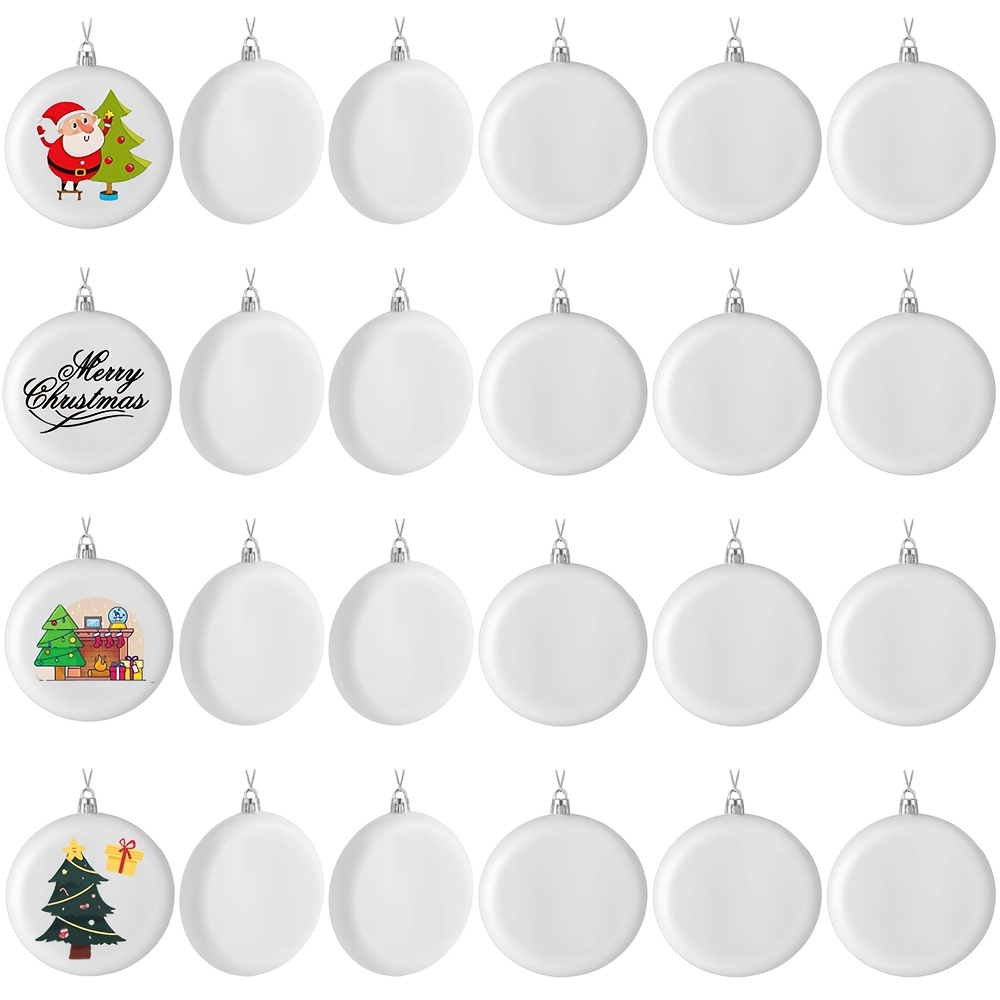24 8 Cm/3.15 Inch Christmas White Round Blank Flat Ball Ornaments Christmas Tree Ornaments With