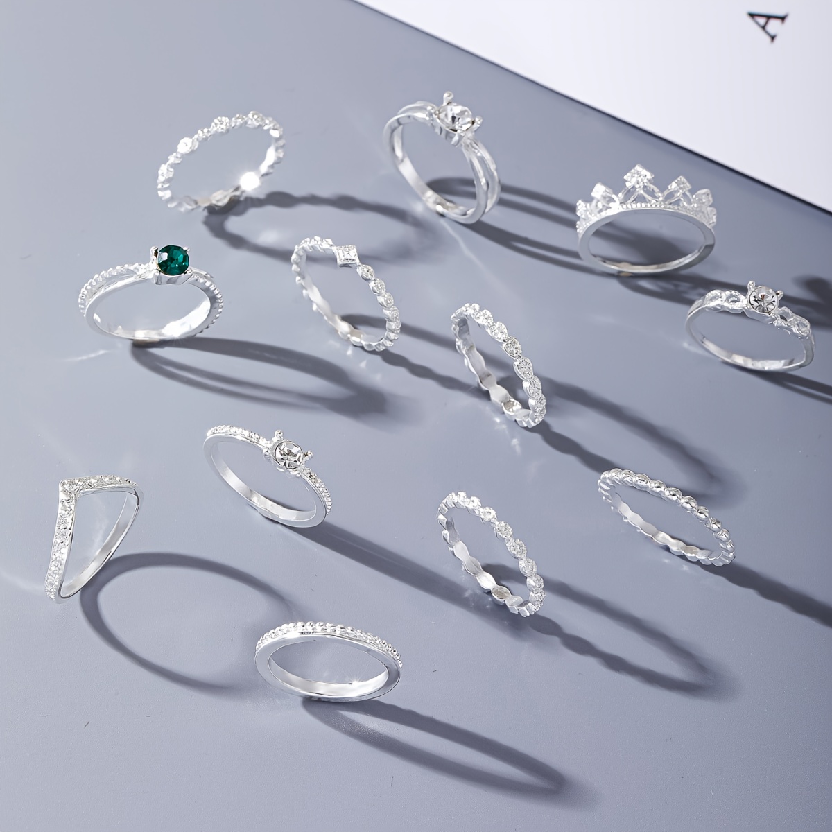 TEMU 12pcs Vintage Elegant Personality Style Rhinestone Inlaid Irregular Line Heart-shaped Women's Ring Joint Combination, Women's Fashion Stackable