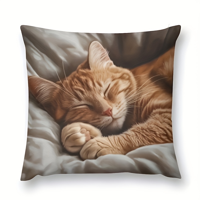 E-shop 1 Stück Charmantes Orangefarbene Katzenmuster-Werfdekissenbezug - Ultra-Weiche Polyester-Square-Kissenhülle Mit Reißverschluss, Für Gemütlichen