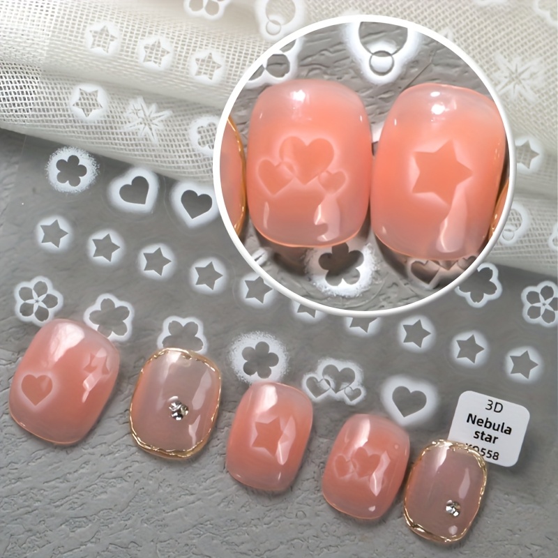 

A Set Hollow Starburst Heart Nail Art Stickers For Easy Application, Featuring , Hearts, And Floral Patterns For Diy Nail Designs, Suitable For Personal Use By Women And .