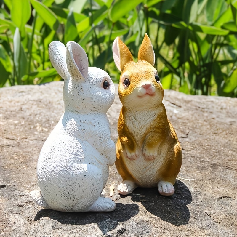 

2pcs Resin Bunny Garden Statues, Cute Rabbit Sculptures, Outdoor Decor, Charming Animal Figurines For Farm, Patio, Balcony & Garden Gift
