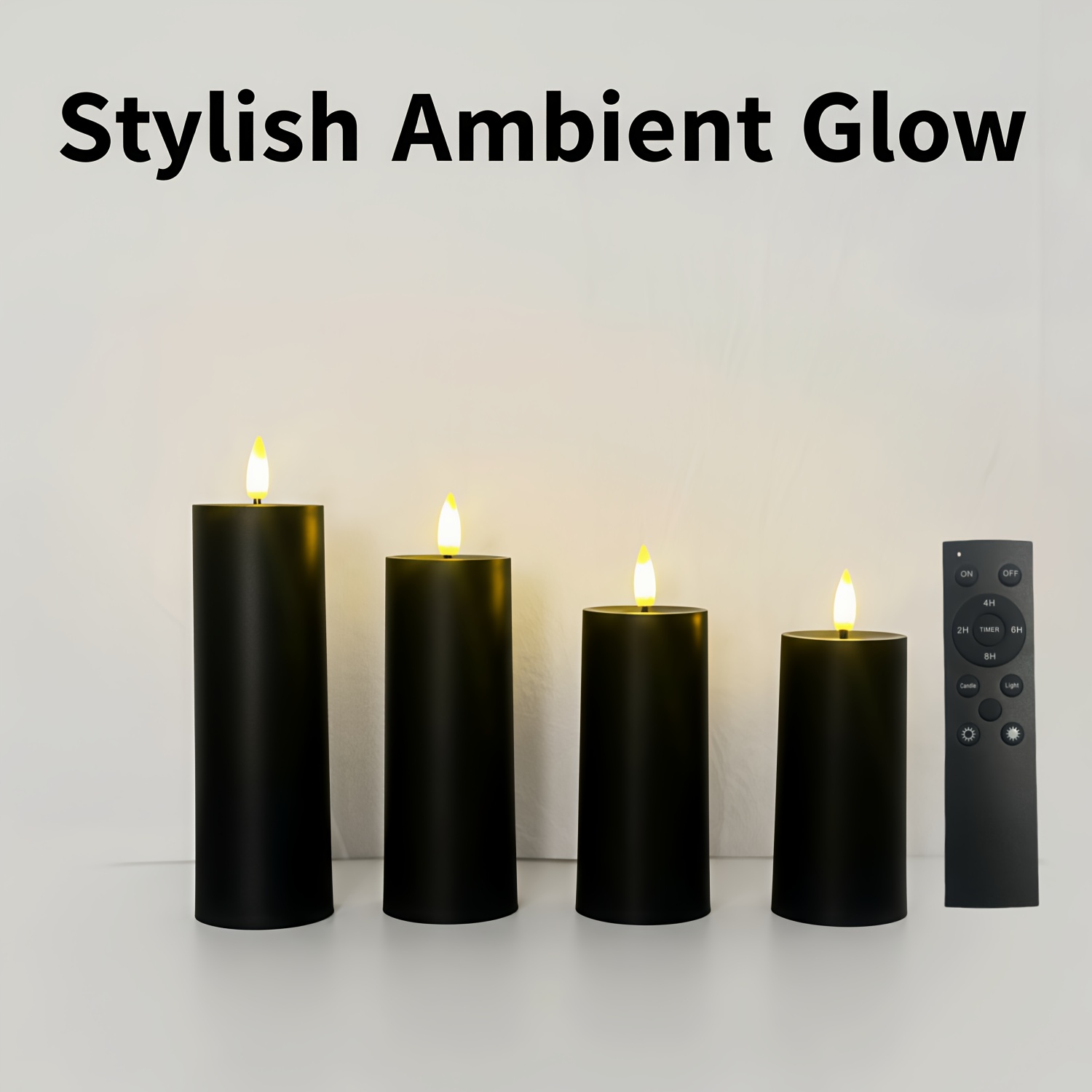 Image of Flame-free Flickering Candle Remote Control Set 2. X 5 X 6 X 7 Inches Black Candles With Timer, 4pcs Set Of Led Battery-powered Simulated Warm Light Cylindrical Candles, Remote Control Function