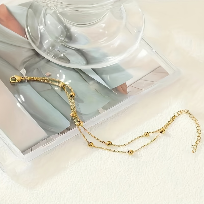 Bohemian Beaded Bracelet Double Layered Golden Tone Beads