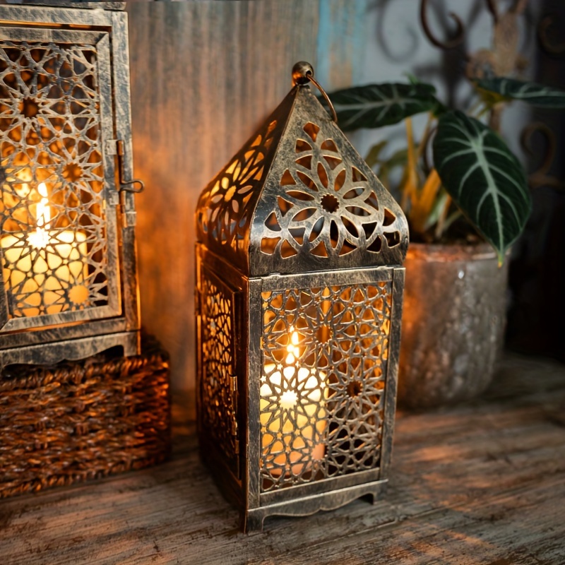2 pack moroccan   lanterns hollow out projection   candle holders festive tabletop decor for halloween valentines thanksgiving christmas home kitchen decor details 2
