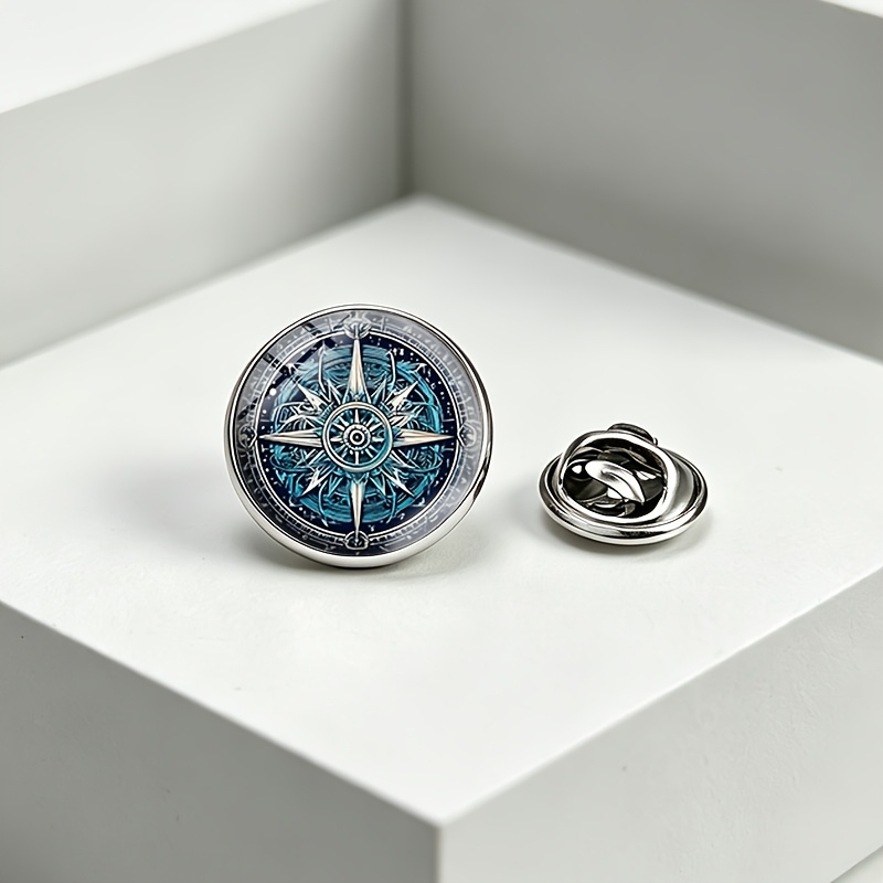 TEMU 1pc Retro Nautical Compass Lapel Pin Glass Dome Brooch Clothing Backpacks Hats Accessories Men's Gifts