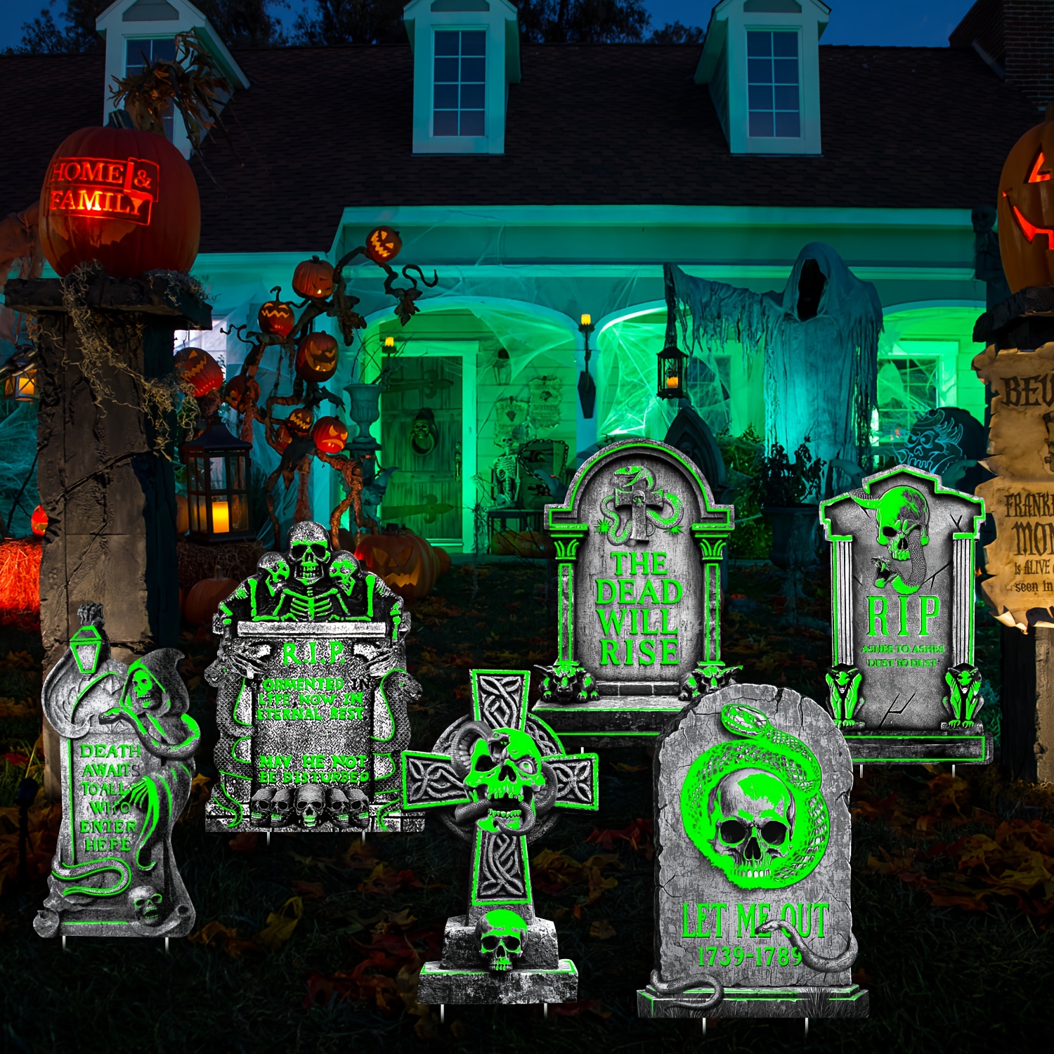 TEMU Segnali da giardino per la di Halloween, decorazioni fluorescenti spettrali per esterni, e segnali da giardino luminosi per tombe, decorazione