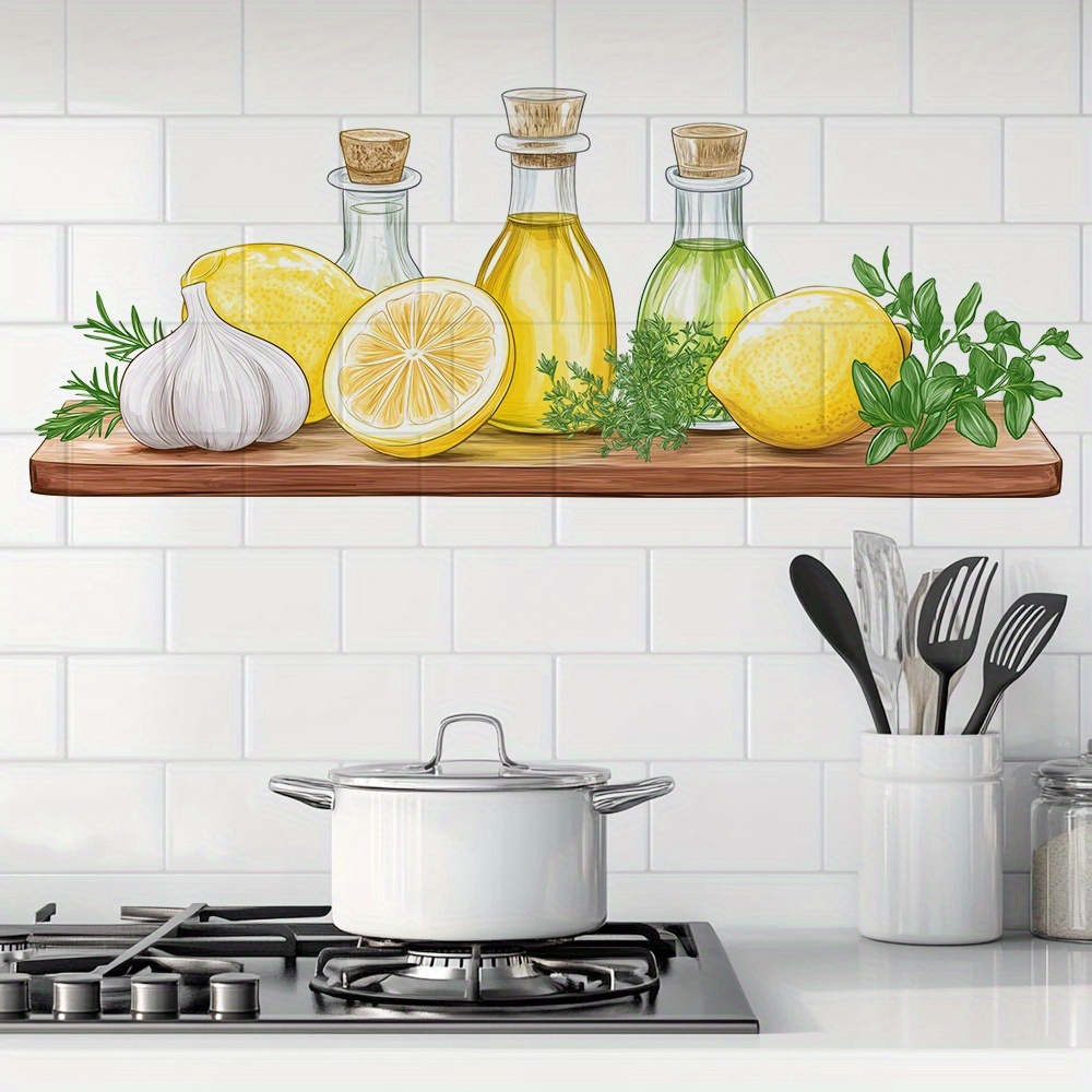 Wall Sticker, Olive Oil Bottle Garlic Decorative Mural, Self-adhesive Waterproof Restaurant Wall Sticker