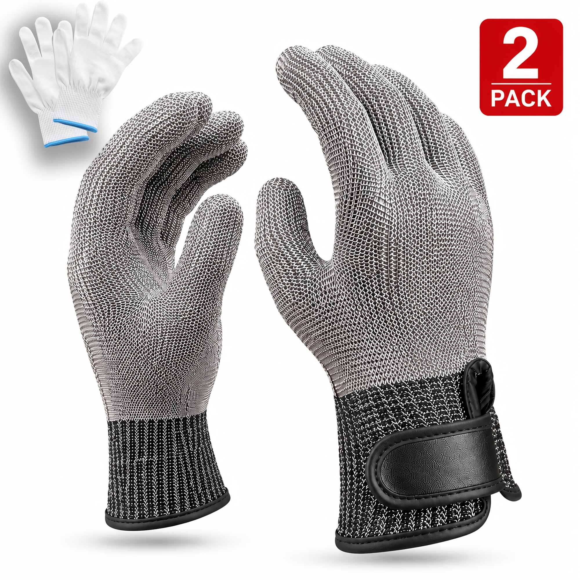 TEMU Lot de 2 gants JOISIV résistants aux coupures ANSI A9, gants de sécurité en d'acier inoxydable avec dragonne réglable, options et main droite,