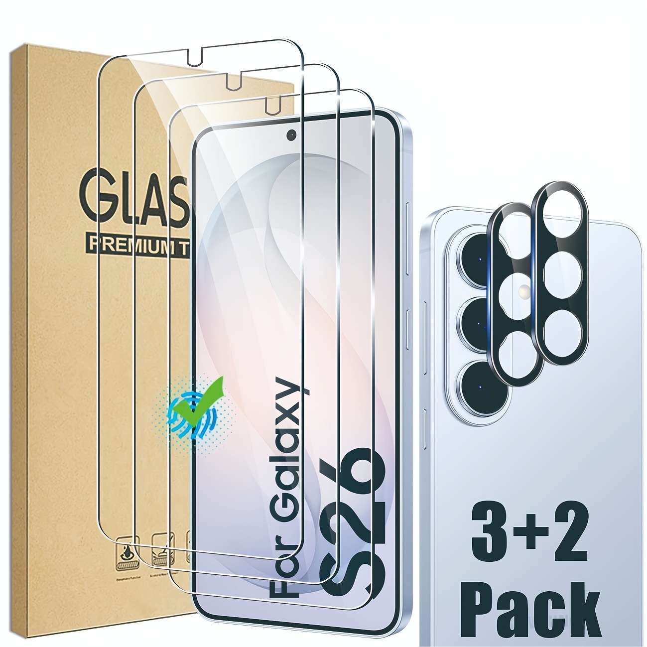 TEMU [3 2pcs Set] 3pcs 9h Hardened Glass Film, Suitable For Galaxy S26 Ultra S26  Plus/s26, Supports Fingerprint Unlock, 2pcs Camera Lens Protection