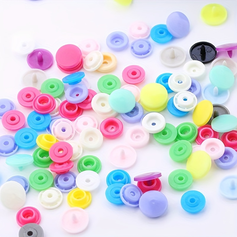 

200-piece Assorted Colors Seamless Plastic Buttons - Diy Macaron Round Snap Fasteners For Clothing & Bags, 50 Sets/color