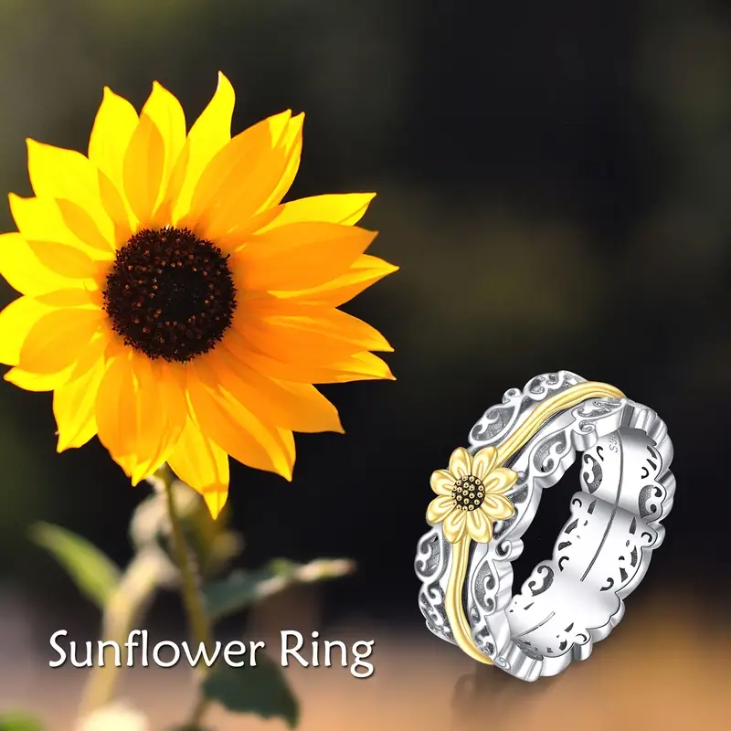 11 12 sunflower fidget rings for anxiety 925 sterling silver sunflower spinner rings for women worry ring anti stress mood rings gifts band wide Product details 0