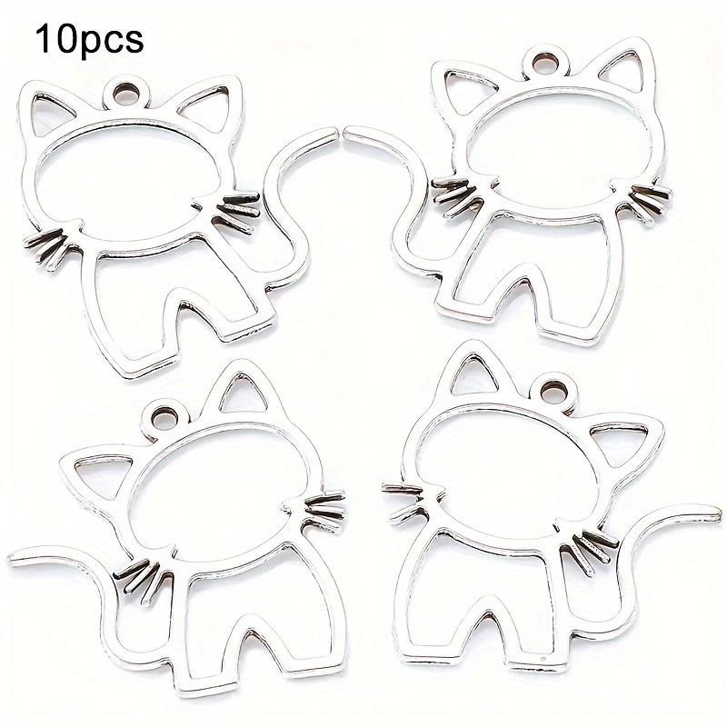 10pcs Stamping Pendant 1.06 X Inch Cat Shape Hollow Metal Charm Necklace Earring Making Jewelry Additions