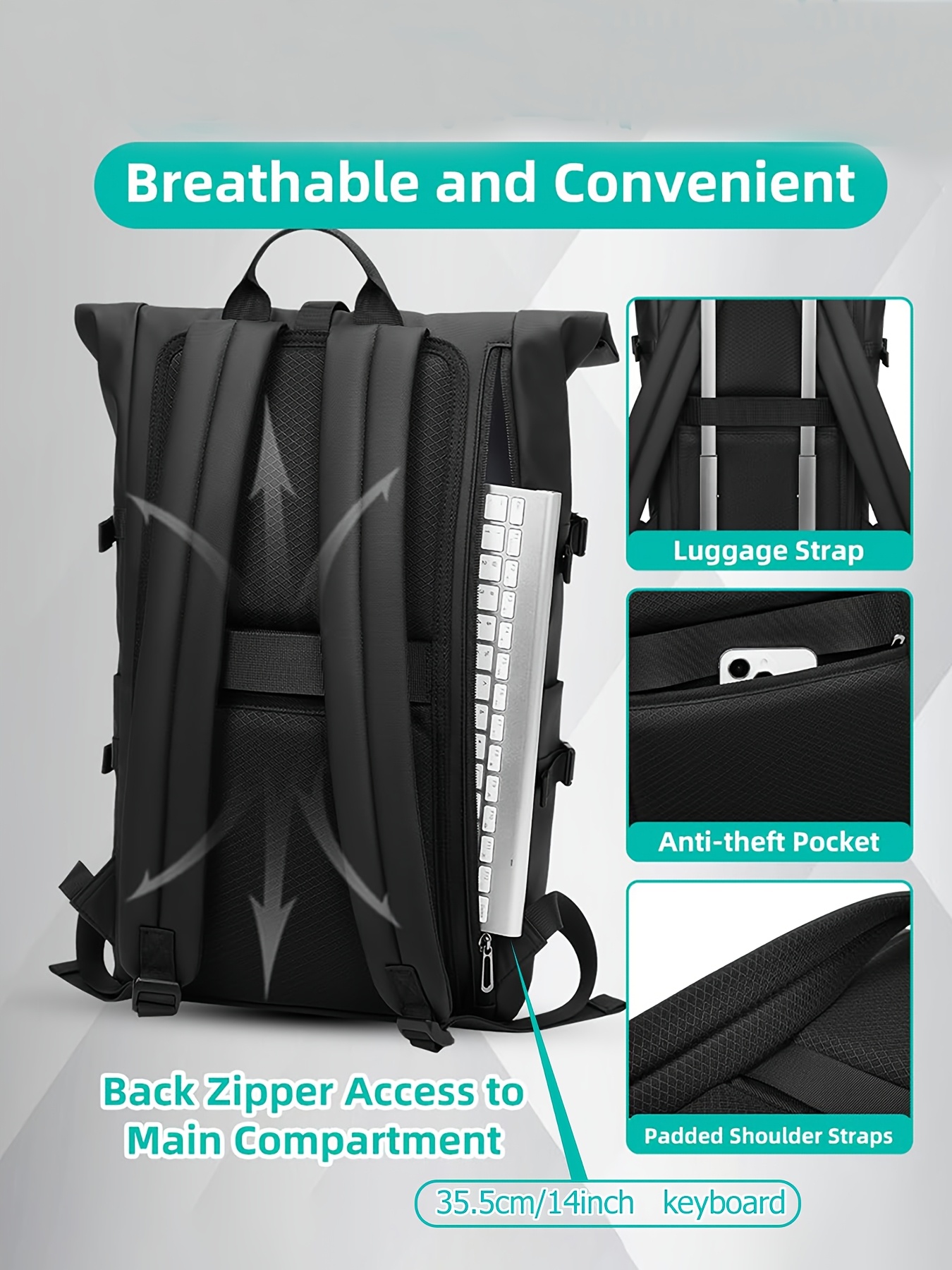 HANMARRY Men's Business Laptop Backpack - Heavy-Duty 39.62cm Computer Backpack, 15-in-1 Organizer, Padded Shoulder Straps & Locking System, High Quality for Work, Travel, School, Commute - Compatible with MacBook/Air/Pro/PC/Laptop - Sleek Black