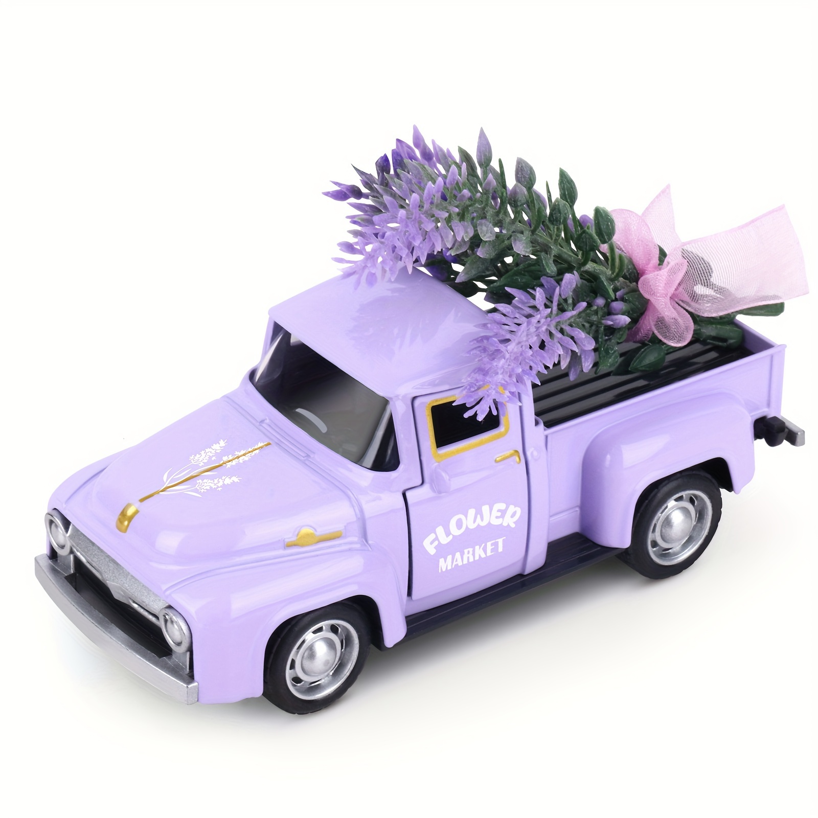 

Mini Vintage Lavender Metal Truck With Bouquet - Die-cast Farmhouse Decor For Desktop And Layered Tray, Home Decor, Pickup Truck, Decoration