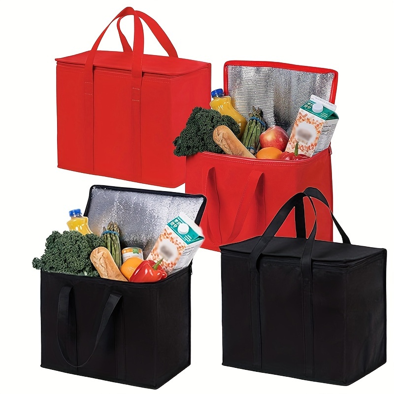 

3-pack Insulated Grocery Bags, Non-woven Shopping With Zipper, Collapsible, For