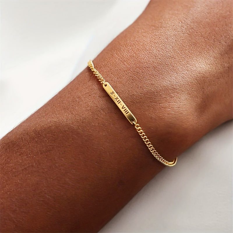 TEMU Bracciale personalizzato inciso con o data personalizzati �� Regalo di gioielli minimalisti personalizzati per donne, , coppie, , famiglia,