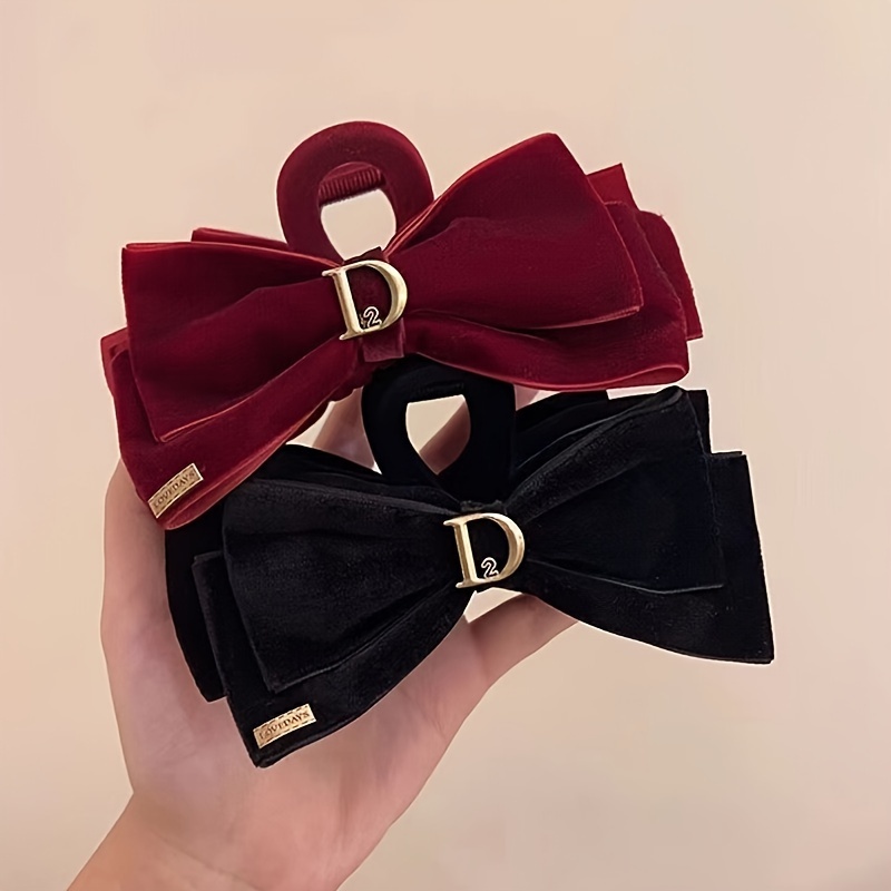 

Grande Barrette en Velours Rouge avec Nœud pour Cheveux, Pince Haute-qualité pour les Cheveux à l'Arrière de