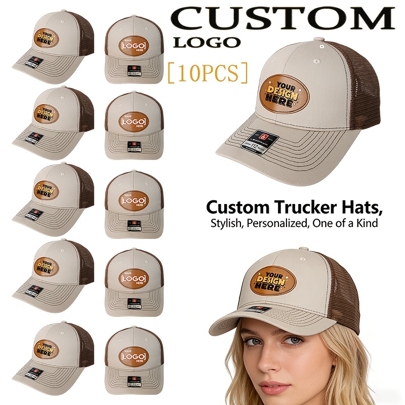TEMU [custom] 10pcs Personalized Customizable Trucker Caps, Label Mesh Baseball Hats, Unisex Breathable Headwear For Travel, Work, Casual Outfits