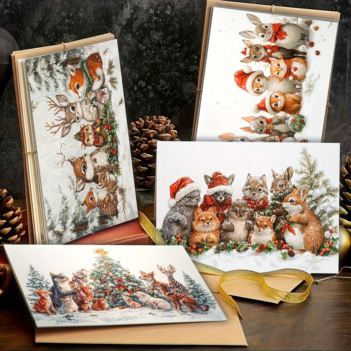 

6pcs Christmas Greeting Card Set With Envelopes - Animal Design, 3.54x5.11" Folded Size, Holiday Wishes & Messages