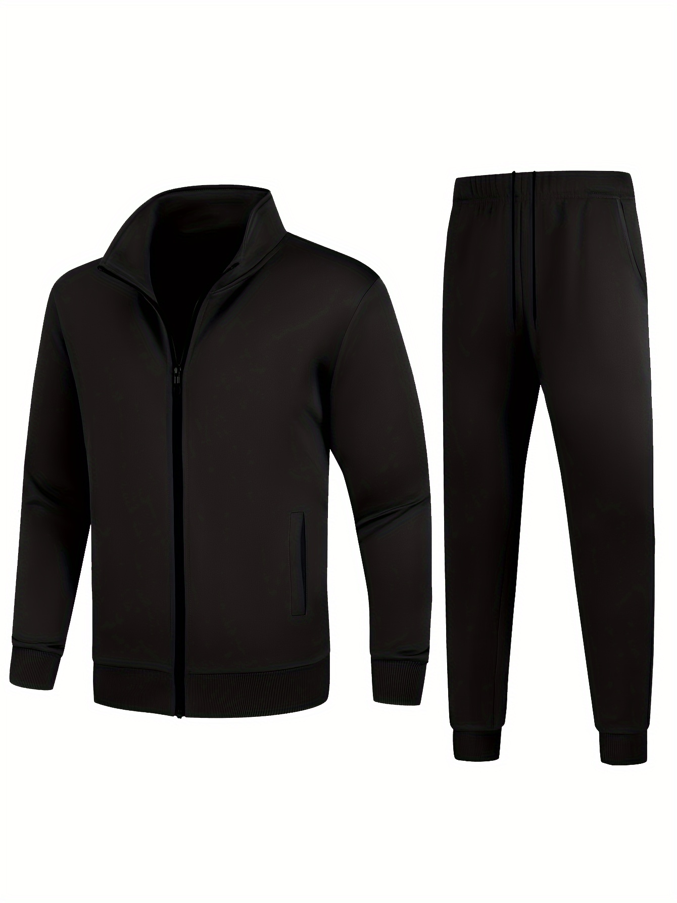 classic mens athletic 2pcs tracksuit set casual full zip long sleeve jacket and jogging pants set for gym workout running