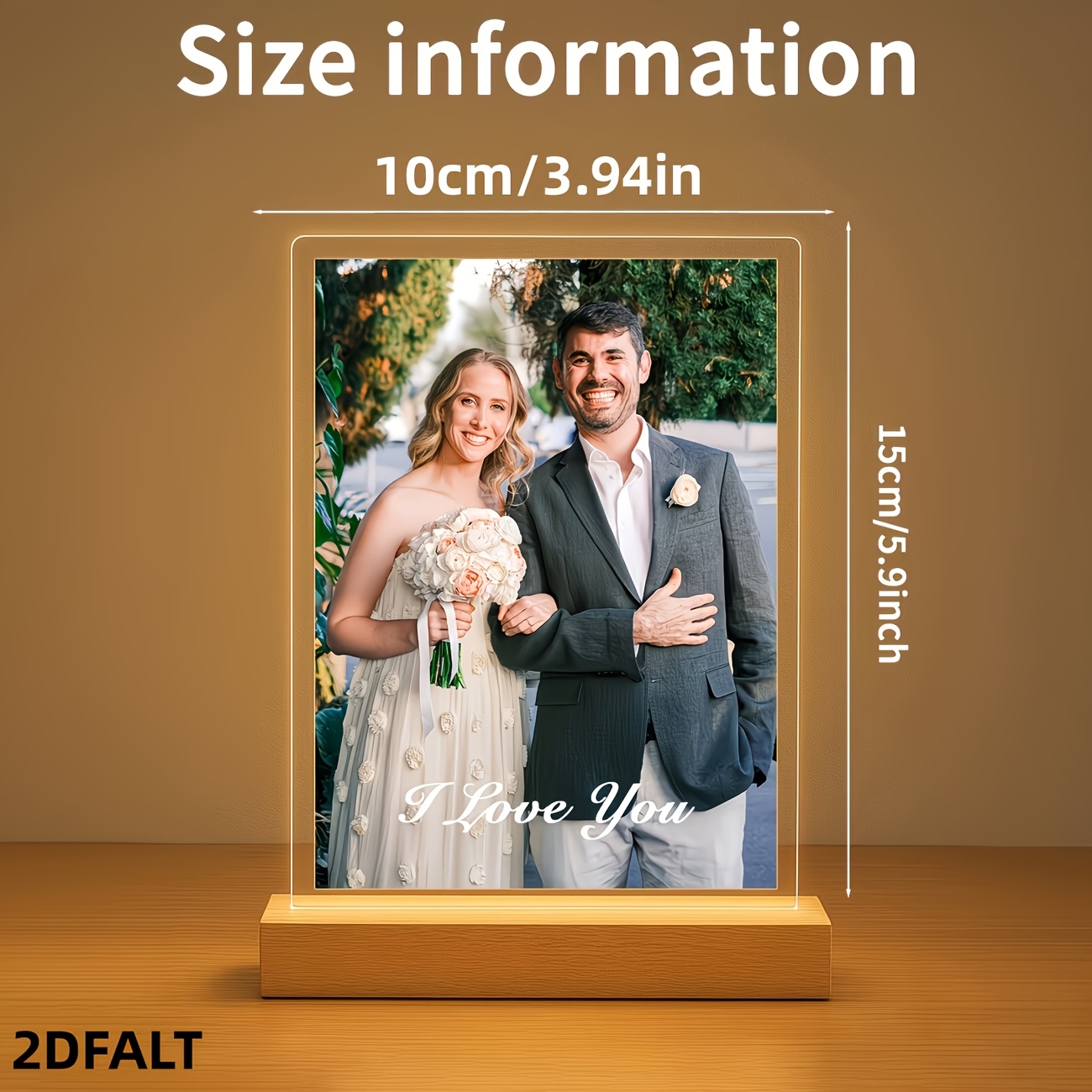 TEMU 2d Flat, 2d Custom Acrylic Photo Display Stand - Wooden Base, Suitable For Couples, Families, Pets, Scenery - Indoor/outdoor Use, No Power