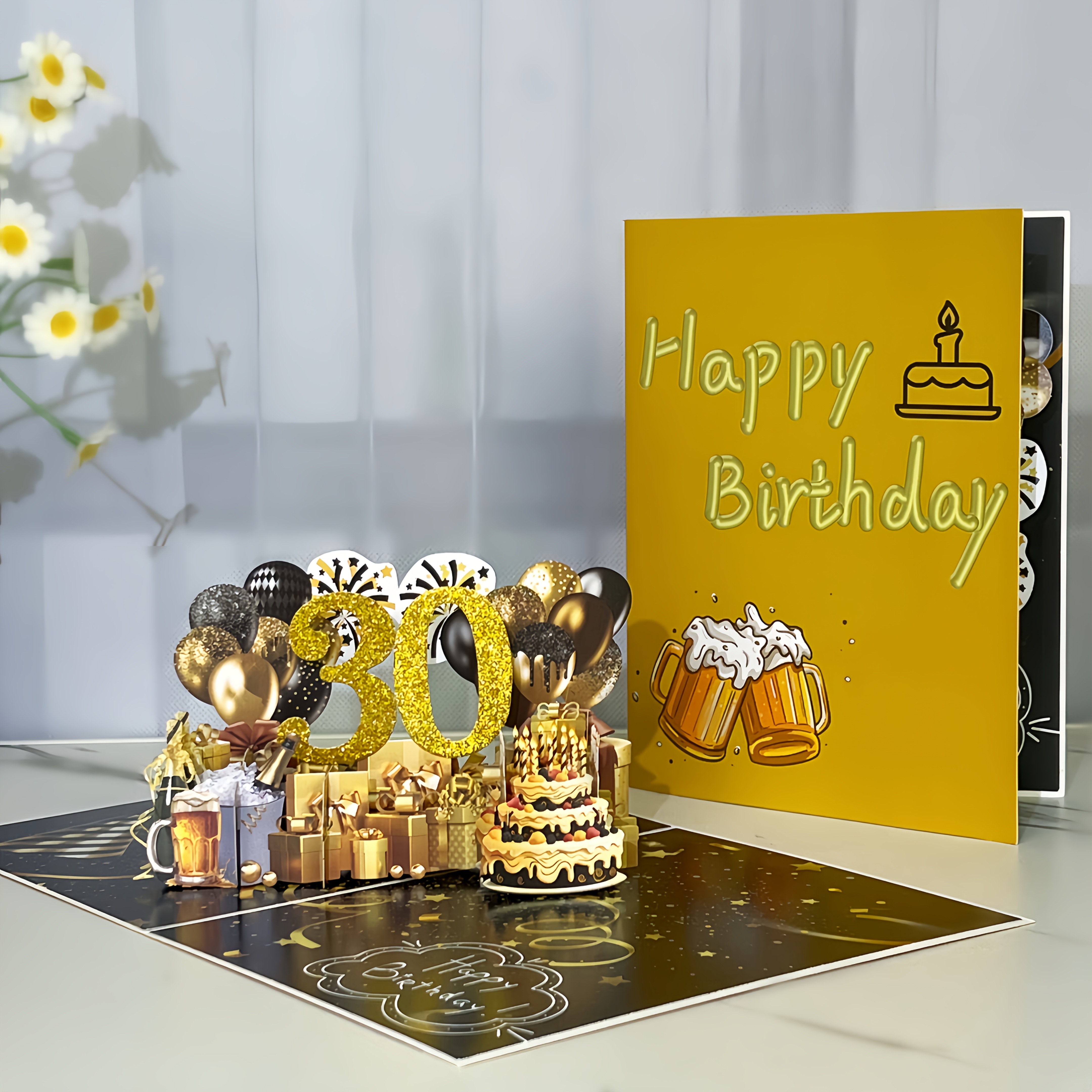 Image of Golden 30th Birthday Pop-up 3d Greeting Card, Happy 30th Birthday Wishes Card For Anyone Turning 30