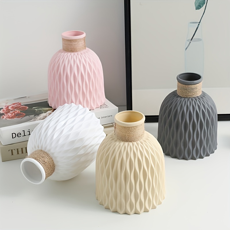 

Creative Water Ripple Plastic Vase - Simple Decorative Cylinder For Home Living Room Tabletop, Dining Decor Accessory, Geometric Theme, Artistic Design - 1pc