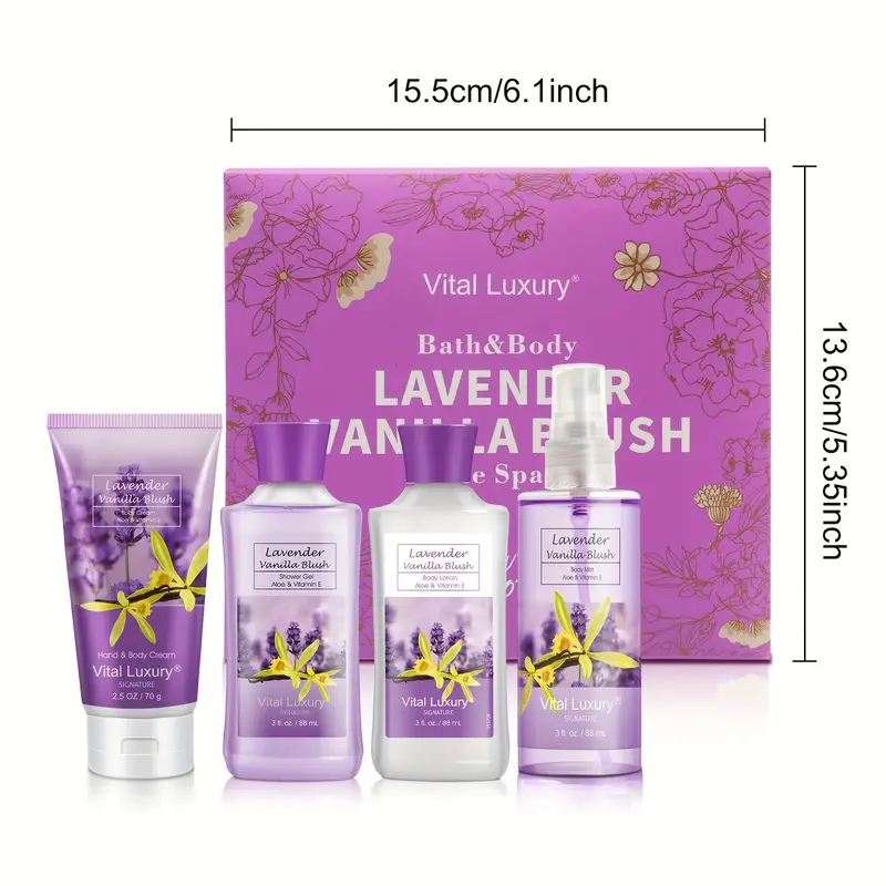 4pcs/Set, Bath & Body Care Set, Lavender Vanilla Blush Portable Cleaning  And Moisturizing Home Spa Body Skin Care Set Travel Essentials