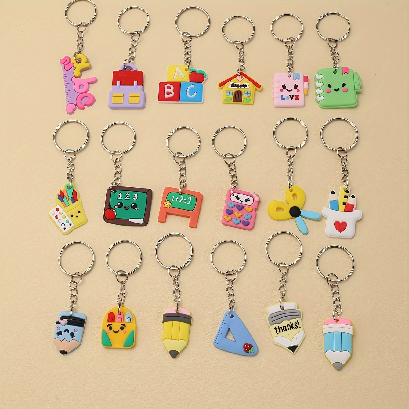 Image of Cute Cartoon Pvc Stationery Series Keychain Bag Packaging Decoration Pendant Decoration Supplies Gifts Gift Bag Pendant 18pcs