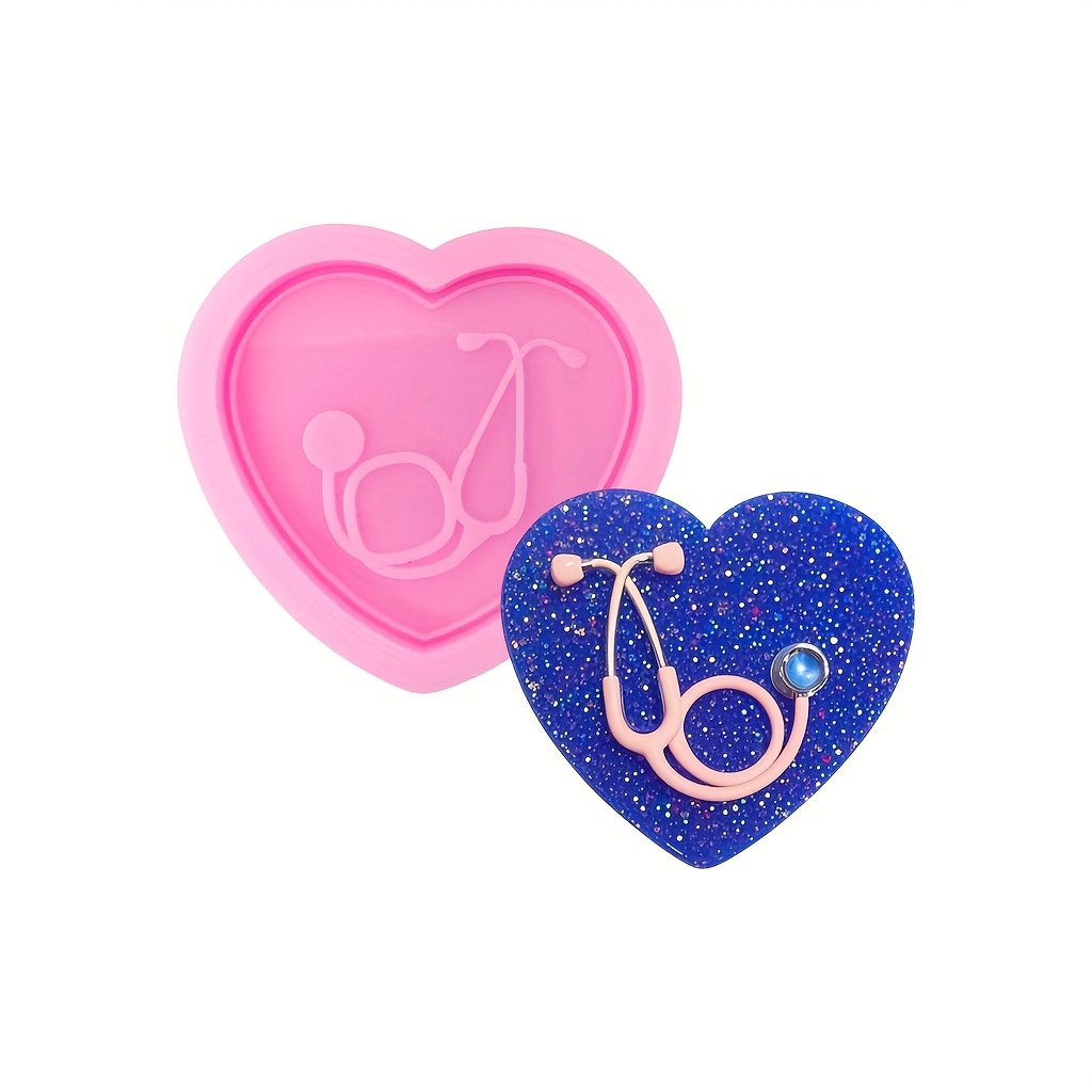 TEMU 1pc Nurse Theme Love Stethoscope Silicone Mould, Resin Casting Molds, Suitable For Handicraft, Nurse Hanging Decoration, Key Chain, Pendant,