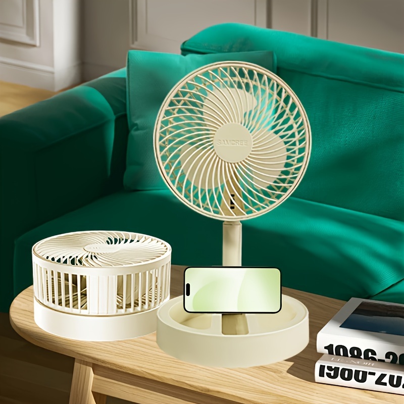 Compact USB-Powered Desktop Fan - Portable, Foldable, High Velocity Airflow, ABS Material, Dual-Level Adjustment, Touch Control, Indoor & Outdoor Use, White with Blue Accents, Fan for Desk