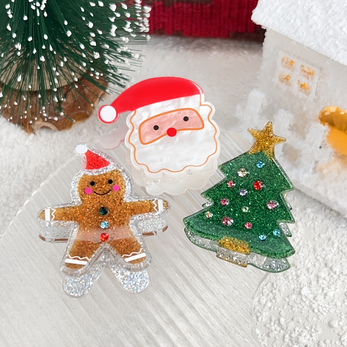 

3pcs Christmas Hair Claw Set - Cute Santa & , Acrylic, Y2k Style,