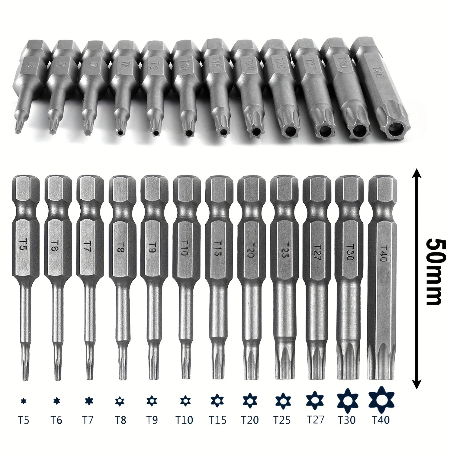 12-teiliges Torx-Bitset – 50 Mm, S2 Stahl, 1/4 Zoll Sechskant, Manipulationssicher