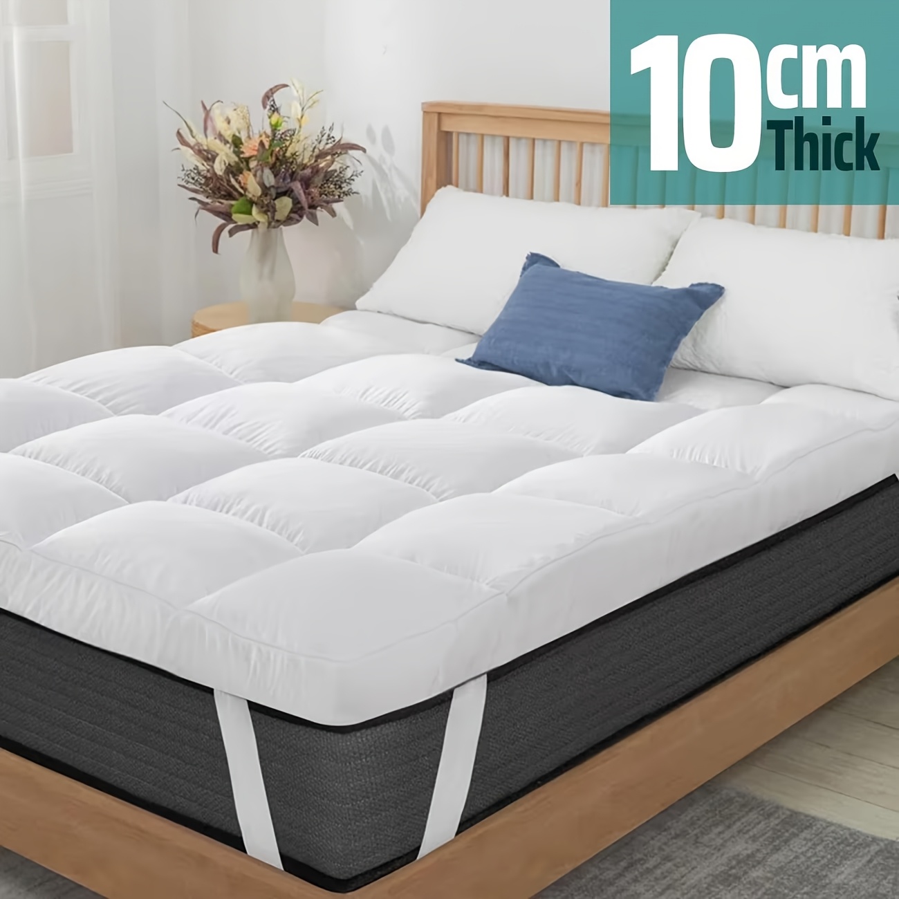 E-shop 10CM 1000GSM Wellengepolsterte Matratzenauflage - Ultraweiche Plüsch-Kissenfüllung, Atmungsaktiv & Ganzjahreskomfort, Sichere elastische