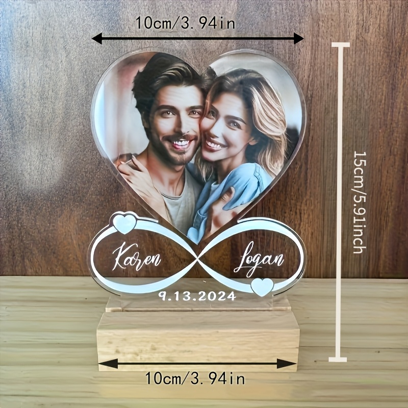 TEMU Marco de fotos personalizado con forma de acrílico y base de madera - Decoración de escritorio personalizada para , mascotas y logos - Regalo