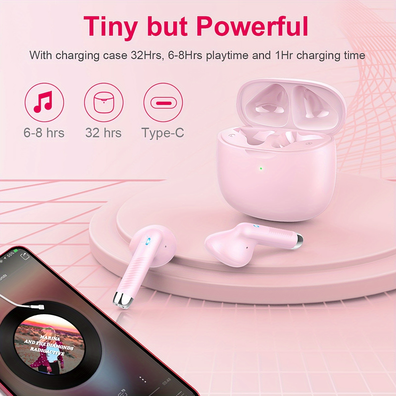 

Wireless Earbuds, J51 Bass, Wireless Headphones In Ear Cancelling Mic, Earphones , 32h Usb C Charging Ear Buds For Ios