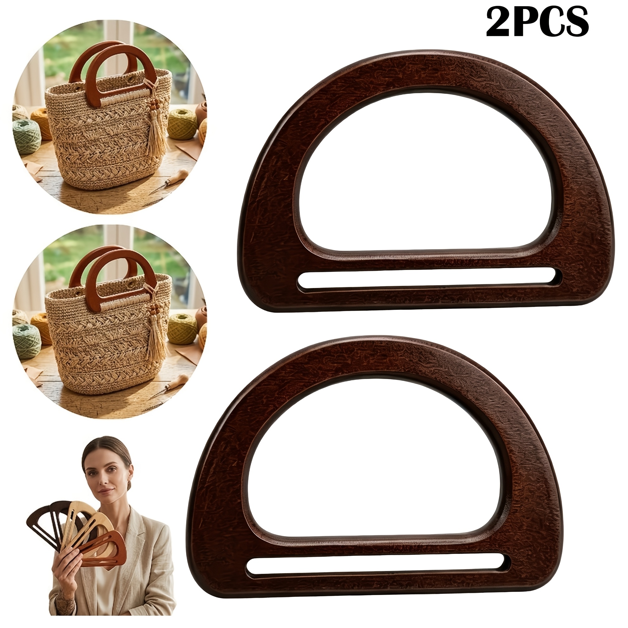 TEMU Poignée de sac en bois de D pour sacs au crochet, poignée de rechange pour sacs au crochet faits main, poignée artisanale pour sacs fourre-tout