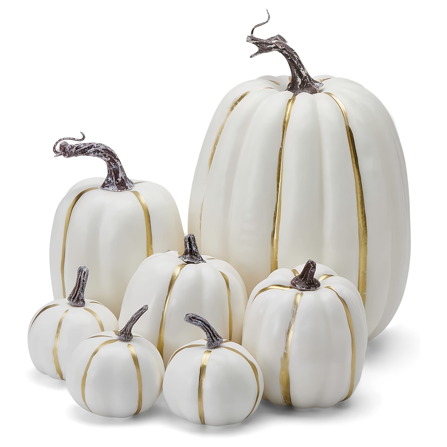 TEMU 7pcs 7pcs Pack Artificial Foam Pumpkins Suitable For Halloween & Fall Decorations - Realistic Plastic Pumpkins With Foam, / Decoration For Home,