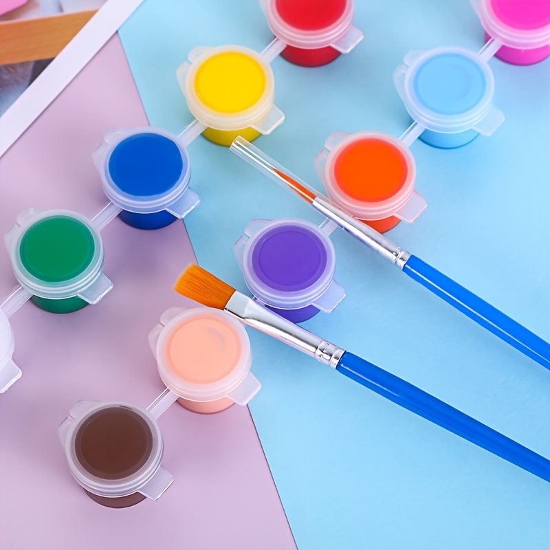 A Set of 12 Acrylic Paint Colors with 2 Paintbrushes, Suitable for School Art Projects And Crafts, Including a Set of Oil Painting Brushes.