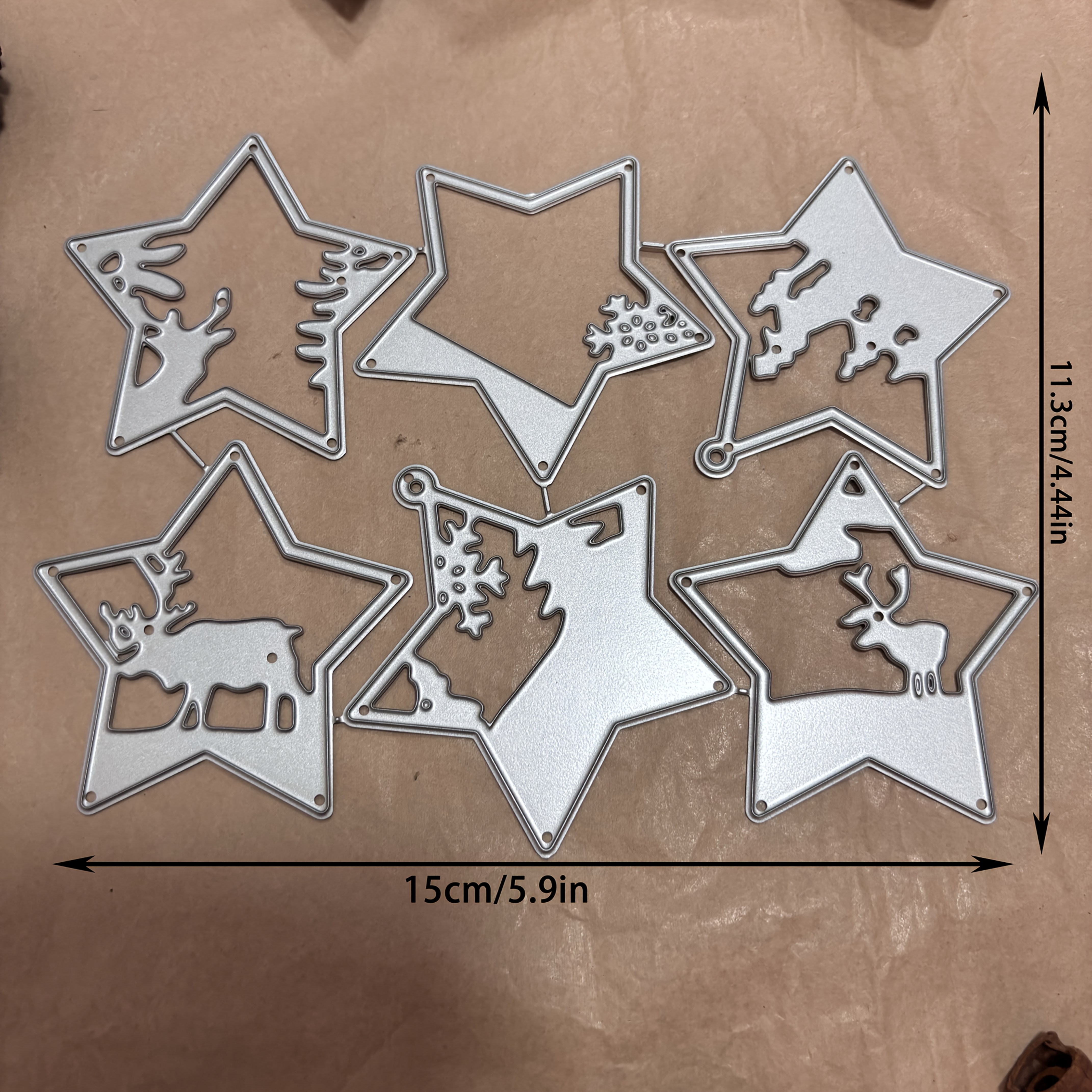 Image of Silvery Themed Diy Paper Album Crafts Star Christmas Die Cut Card Template.