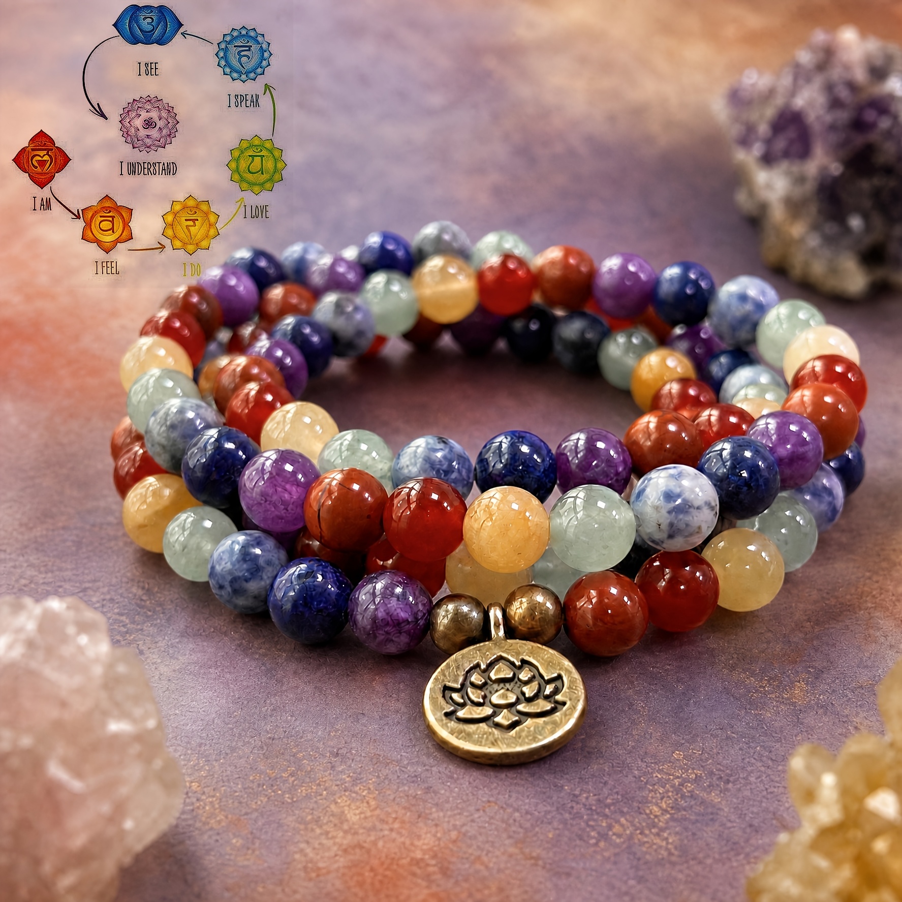 TEMU 108pcs Chakra Beads, 8mm Natural , Red Agate, Red Jasper And Jasper, Green Aventurine, Handmade Mala Beads, Stackable Bracelets And Lotus