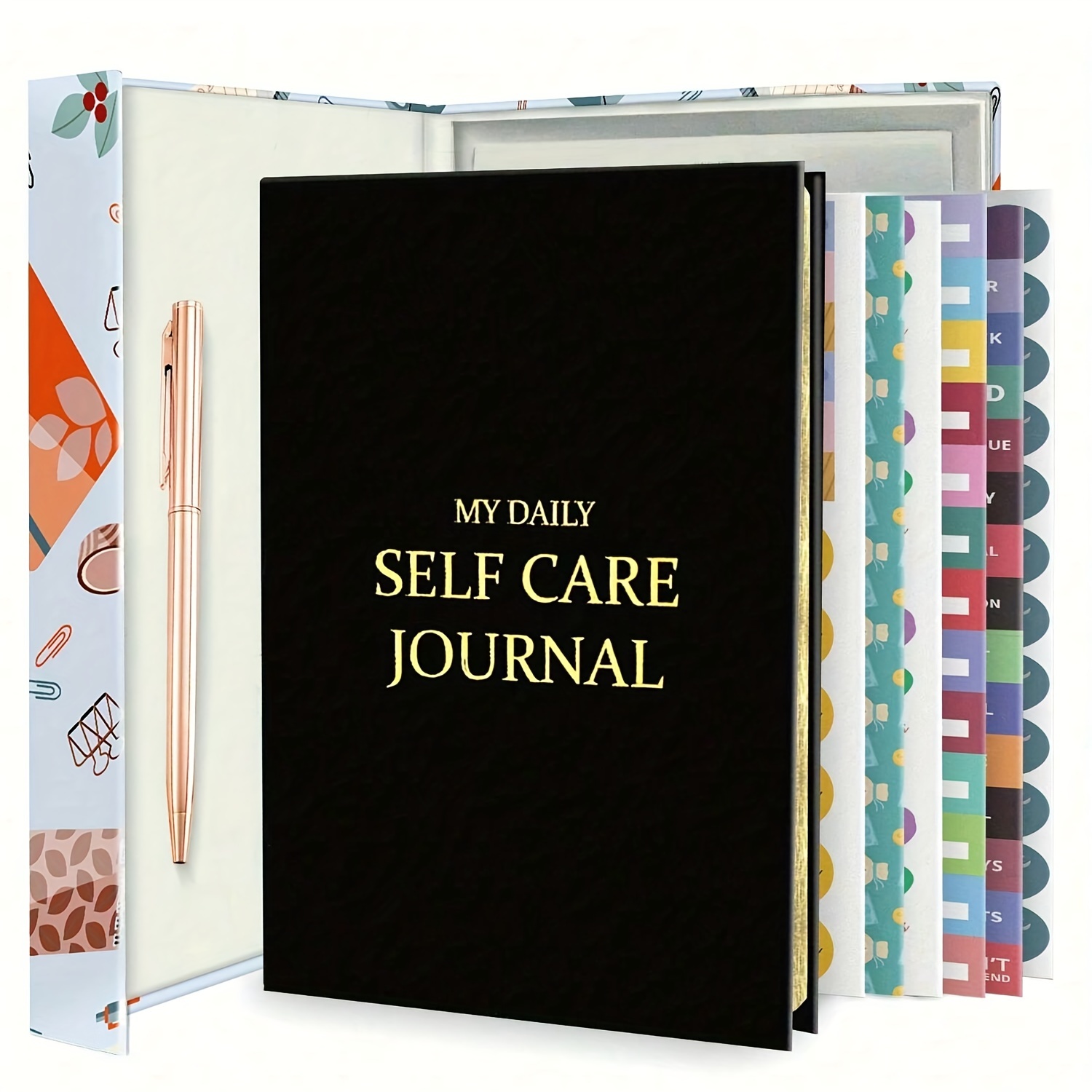 

Self- Journal Set With Pen & Stickers - For Positive Reflection, & - Perfect Gift For Birthdays, Christmas, New Year | Vintage Black