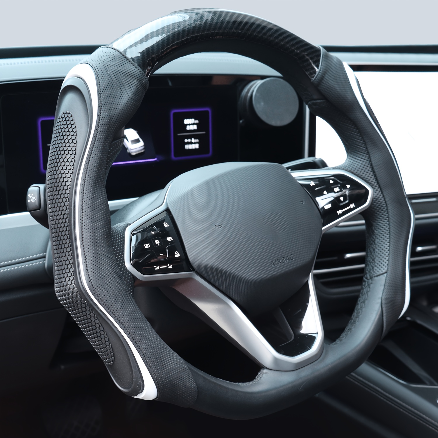 TEMU Car, Steering Wheel Cover, Card Type, Half Turn, New Carbon Fiber, Breathable, Hole Off-road Handle Cover