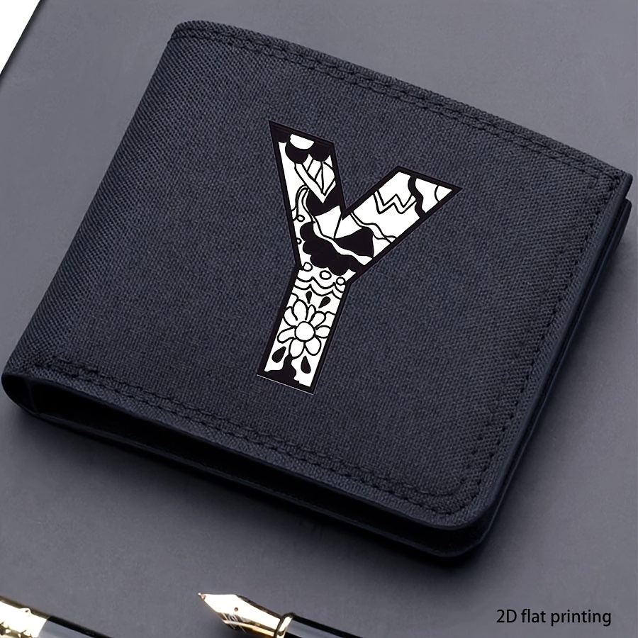 1 pieza, Cartera corta de lona impresa con 26 letras de moda para hombre, Cartera plegable con nombre propio, Cartera corta casual para negocios con ranuras para tarjetas, Regalo para hombres (impresión plana 2D)